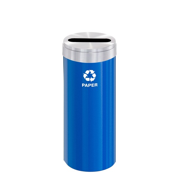 Glaro 15 gal Round Recycling Bin, Blue/Satin Aluminum - P-1242BL-SA-P2