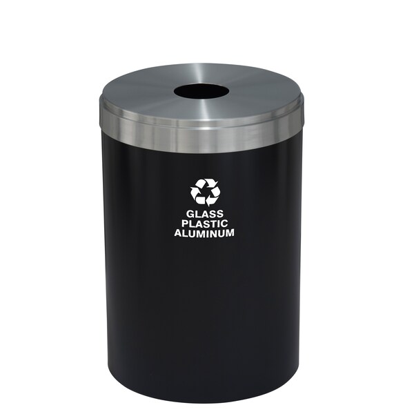 Glaro 33 gal Round Recycling Bin, Satin Black/Satin Aluminum - B-2032BK-SA-B9