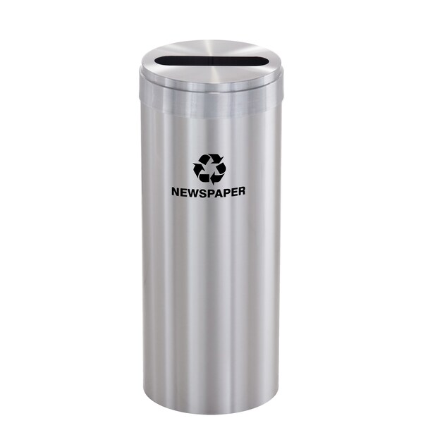Glaro 12 gal Round Recycling Bin, Satin Aluminum - P-1232SA-SA-P3