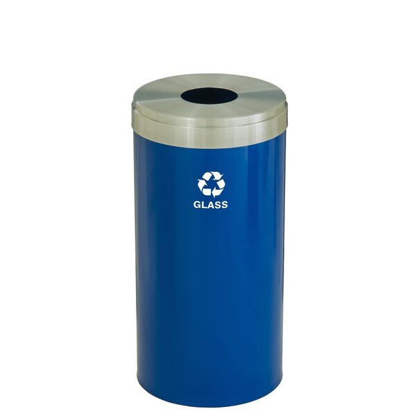 Glaro 16 gal Round Recycling Bin, Blue/Satin Aluminum - B-1532BL-SA-B8
