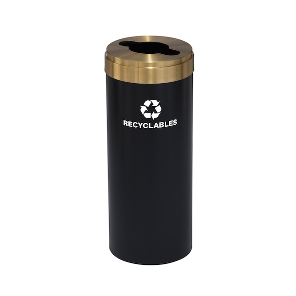 Glaro 15 gal Round Recycling Bin, Satin Black/Satin Brass - M-1242BK-BE-M2