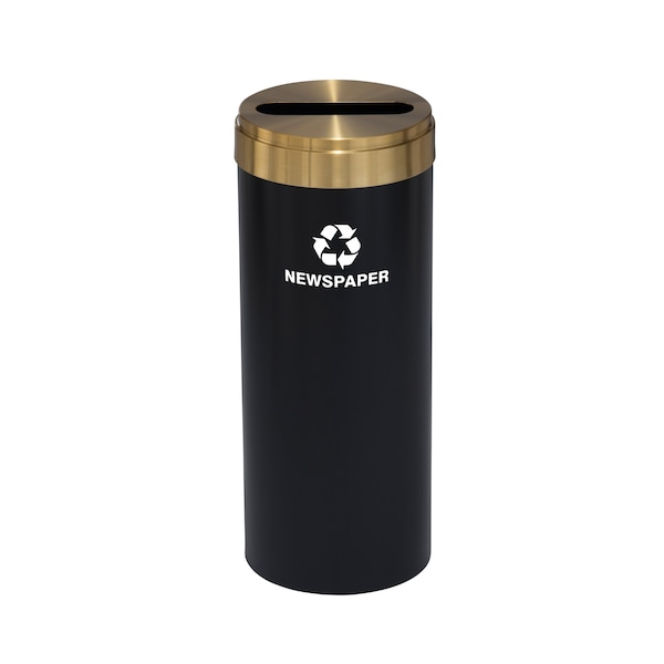 Glaro 12 gal Round Recycling Bin, Satin Black/Satin Brass - P-1232BK-BE-P3