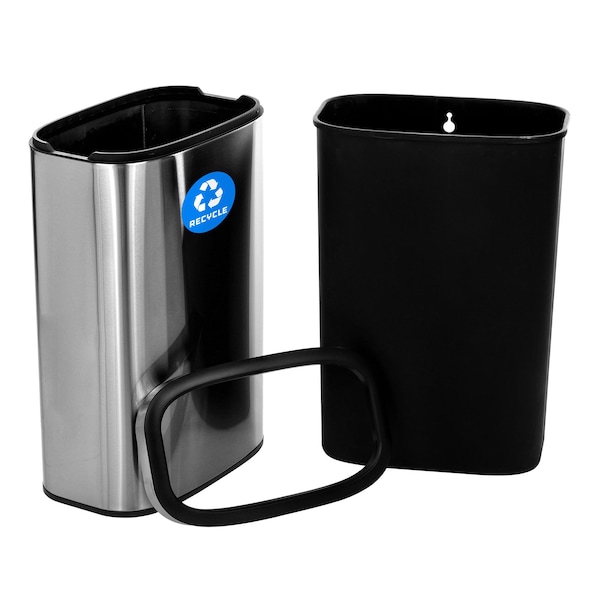Alpine Industries Trash Can, Stainless Steel Brushed, Stainless Steel/Plastic - ALP470-40L-R