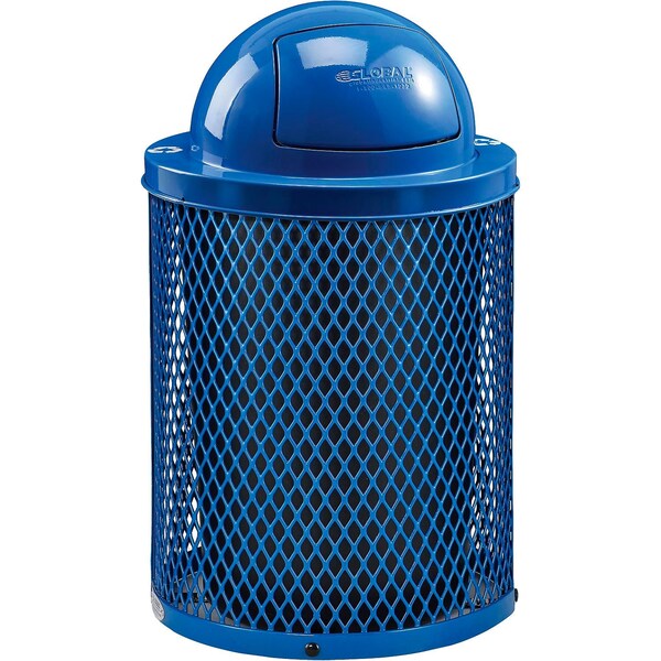 Global Industrial Outdoor Diamond Steel Recycling Can w/Dome Lid, 36 Gallon, Blue - 261962BL