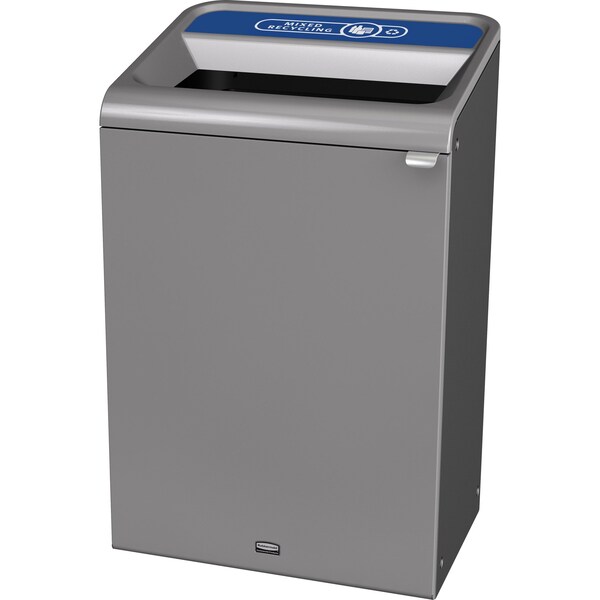 Rubbermaid Commercial 33 gal Recycling Bin, Satin Black/Satin Alum - 1961629