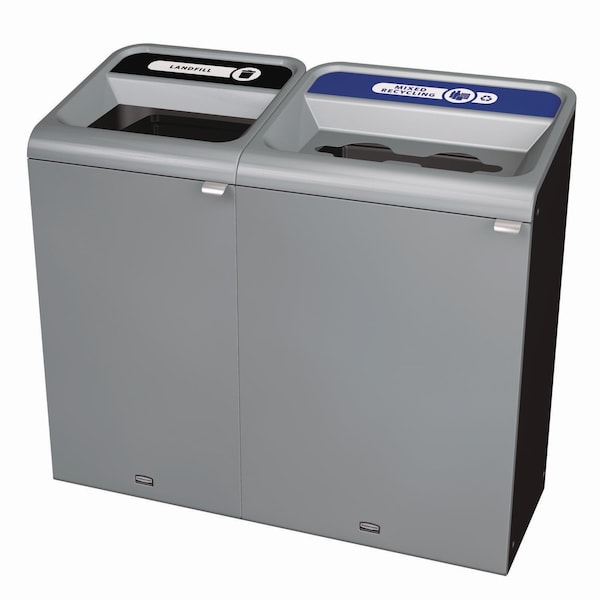 Rubbermaid Commercial 33 gal Recycling Bin, Satin Black/Satin Alum - 1961629