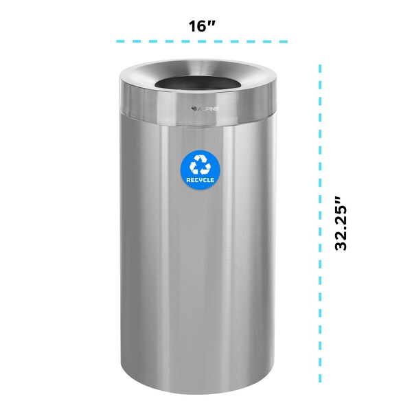 Alpine Industries Trash Can, Stainless Steel Brushed, Stainless Steel/Plastic - ALP475-27-R