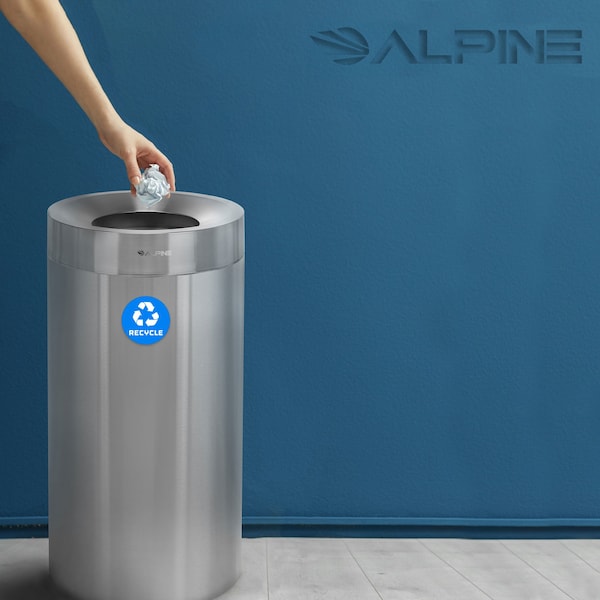 Alpine Industries Trash Can, Stainless Steel Brushed, Stainless Steel/Plastic - ALP475-27-R