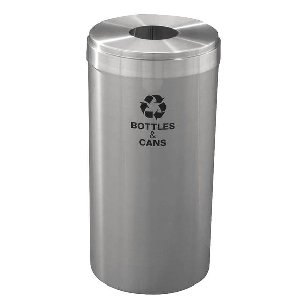 Glaro 23 gal Round Recycling Bin, Open Top, Satin Aluminum, Aluminum, 1 Openings - B-1542SA-SA-B&C