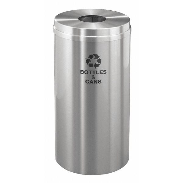 Glaro 15 gal Round Recycling Bin, Open Top, Satin Aluminum, 1 Openings - B-1532SA-SA-B&C