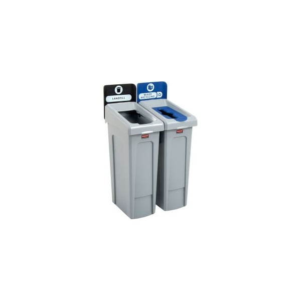 Rubbermaid Commercial Rubbermaid Slim Jim Recycling Station, Landfill/Mixed Recycling, (2) 23 Gallon - 2007914 - 2007914