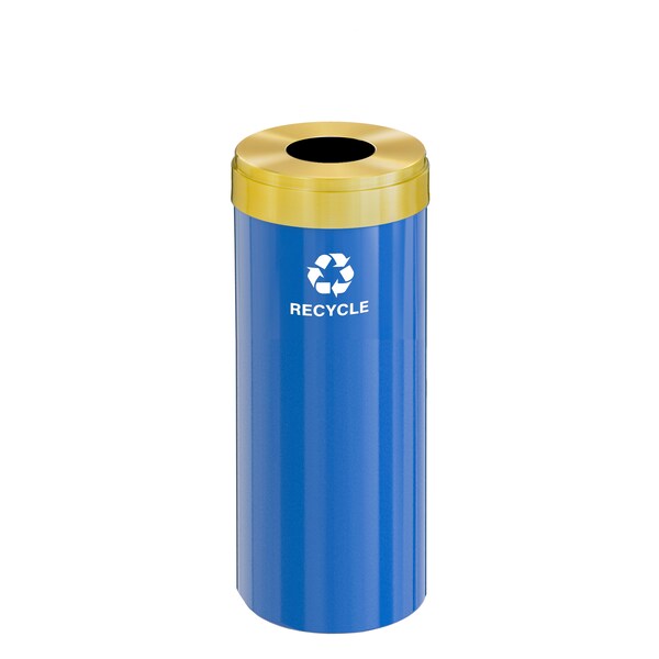 Glaro 12 gal Round Recycling Bin, Blue/Satin Brass - B-1232BL-BE-B5