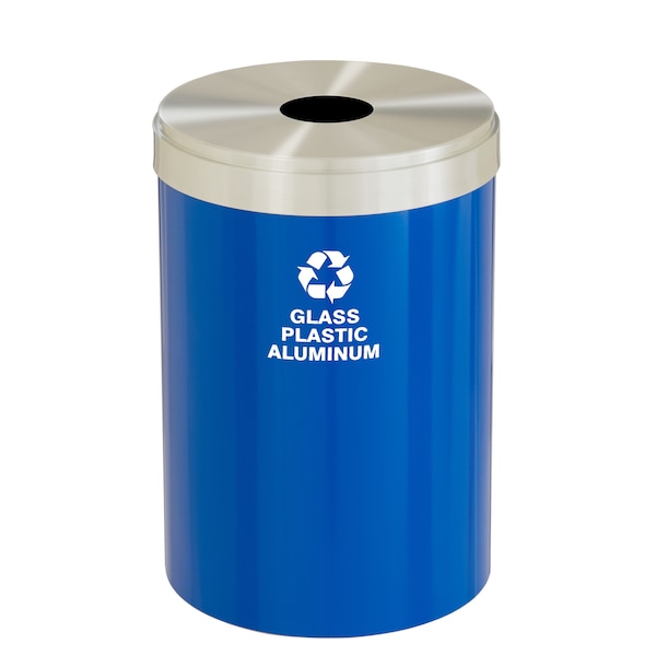 Glaro 41 gal Round Recycling Bin, Blue/Satin Aluminum - B-2042BL-SA-B9