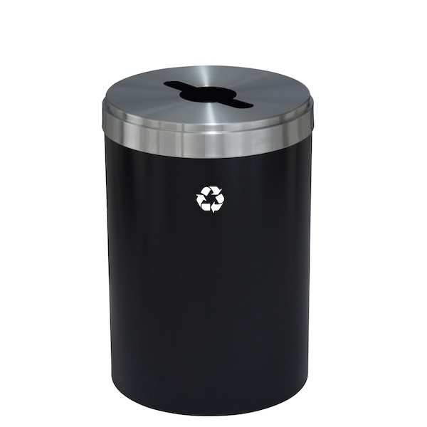 Glaro 33 gal Round Recycling Bin, Satin Black/Satin Aluminum - M-2032BK-SA-M1