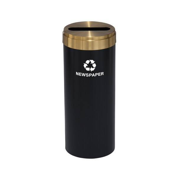 Glaro 15 gal Round Recycling Bin, Satin Black/Satin Brass - P-1242BK-BE-P3