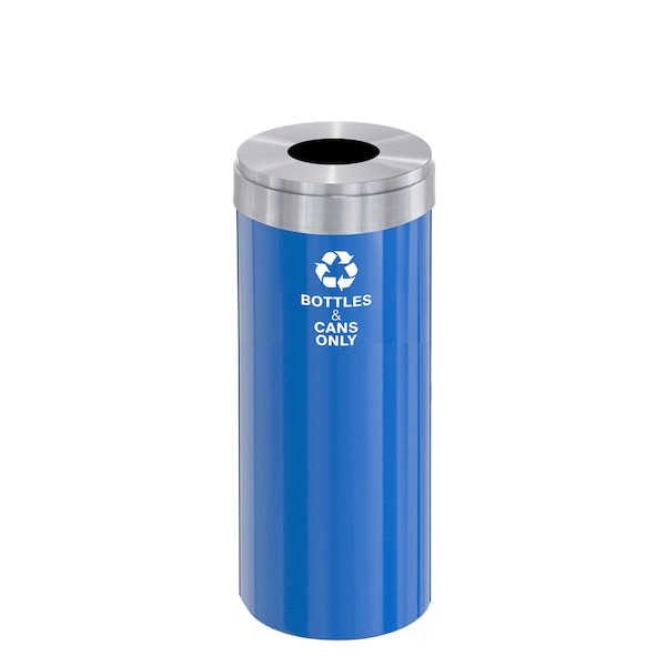 Glaro 15 gal Round Recycling Bin, Blue/Satin Aluminum - B-1242BL-SA-B6