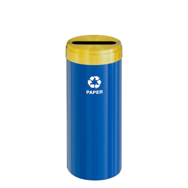 Glaro 15 gal Round Recycling Bin, Blue/Satin Brass - P-1242BL-BE-P2