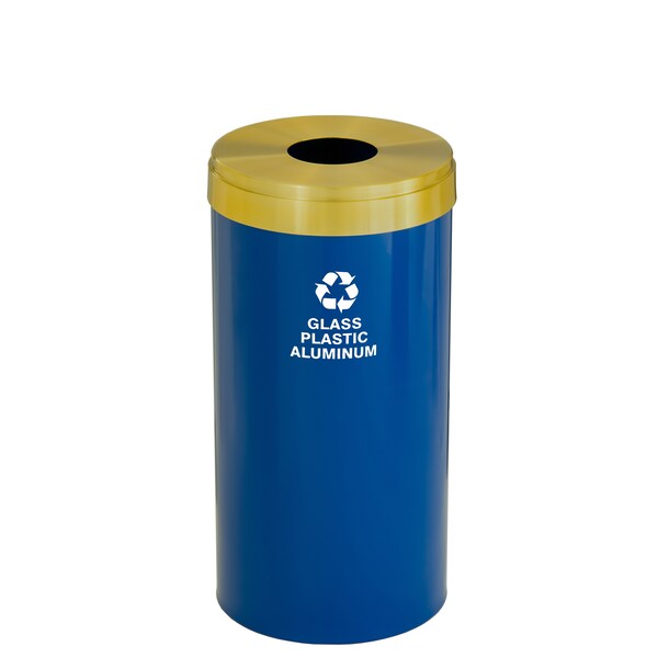 Glaro 23 gal Round Recycling Bin, Blue/Satin Brass - B-1542BL-BE-B9