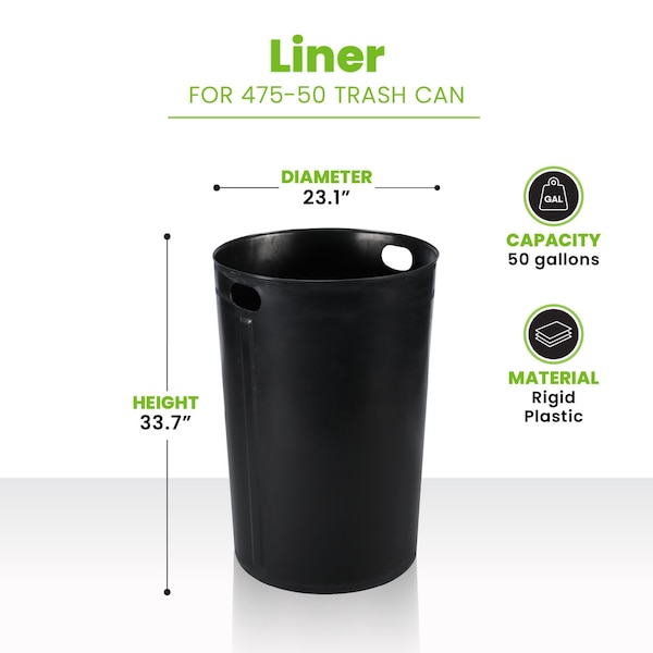 Alpine Industries 50 Gal. Rigid Plastic Waterproof Insert Liner With Handles For Round Indoor Trash Can. - ALP475-50-L