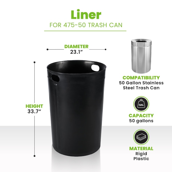 Alpine Industries 50 Gal. Rigid Plastic Waterproof Insert Liner With Handles For Round Indoor Trash Can. - ALP475-50-L