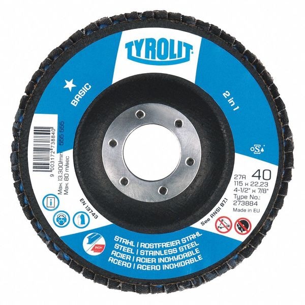 Disco de aletas Radiac Abrasives, T29, 7" x 5/8"-11, 40 granos, paquete de 5, Serie: Basic - 34335740
