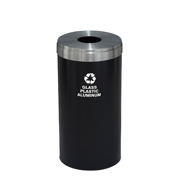 Glaro 16 gal Round Recycling Bin, Satin Black/Satin Aluminum - B-1532BK-SA-B9