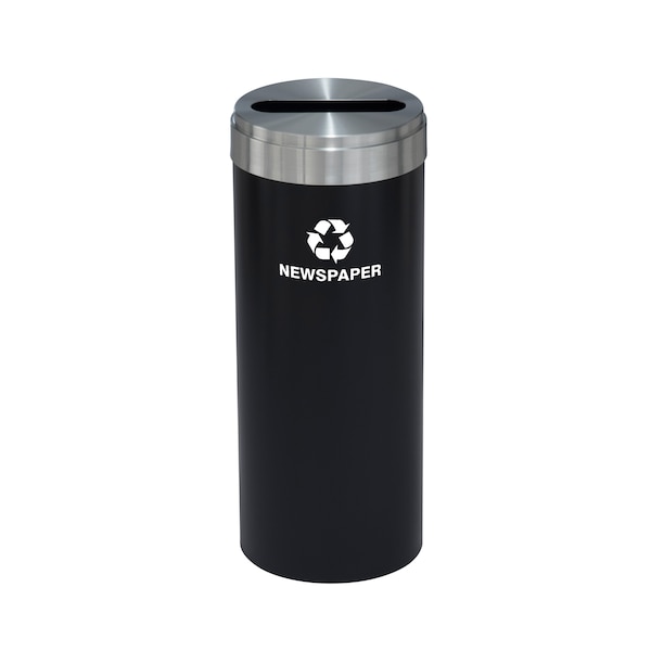 Glaro 12 gal Round Recycling Bin, Satin Black/Satin Aluminum - P-1232BK-SA-P3