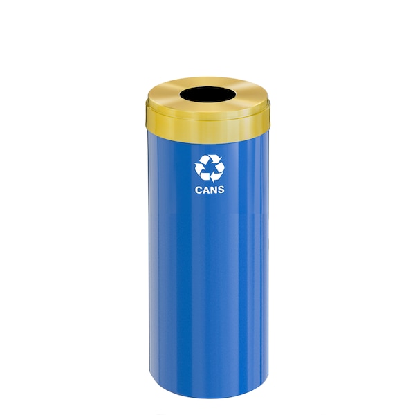 Glaro 15 gal Round Recycling Bin, Blue/Satin Brass - B-1242BL-BE-B4