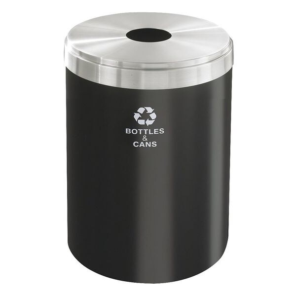 Glaro 41 gal Round Recycling Bin, Open Top, Satin Black/Satin Aluminum, Steel, 1 Openings - B-2042BK-SA-B&C