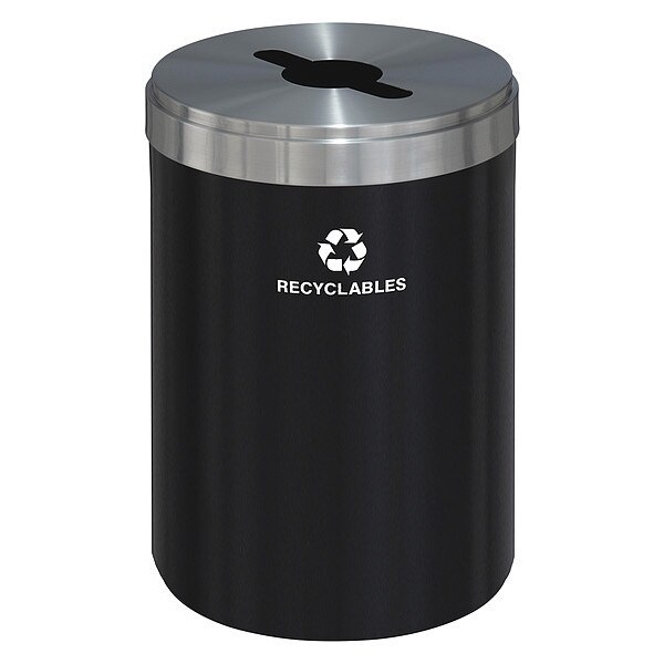 Glaro 41 gal Round Recycling Bin, Open Top, Satin Black/Satin Aluminum, Steel, 1 Openings - M-2042BK-SA-R