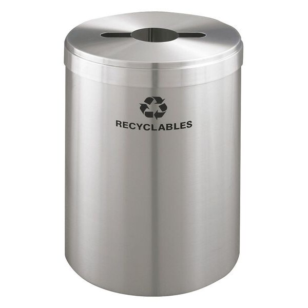 Glaro 33 gal Round Recycling Bin, Open Top, Satin Aluminum, 1 Openings - M-2032SA-SA-R