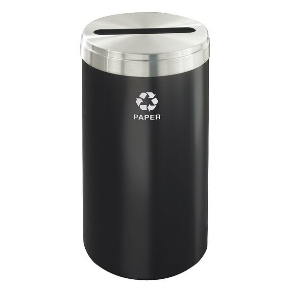 Glaro 15 gal Round Recycling Bin, Open Top, Satin Black/Satin Aluminum, Paper, 1 Openings - P-1532BK-SA-P