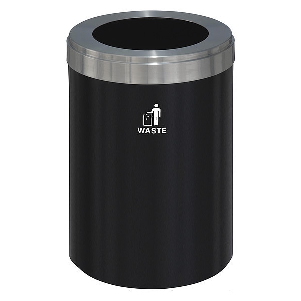 Glaro 41 gal Round Recycling Bin, Funnel Top, Satin Black/Satin Aluminum, Steel, 1 Openings - W-2042BK-SA-W
