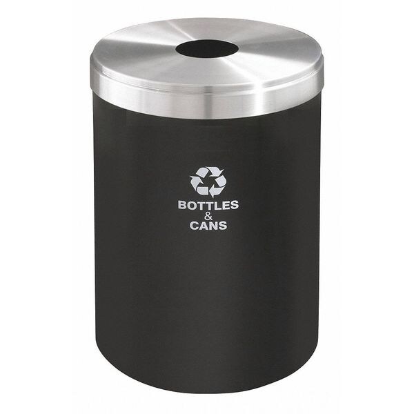 Glaro 33 gal Round Recycling Bin, Open Top, Satin Black/Satin Aluminum, 1 Openings - B-2032BK-SA-B&C