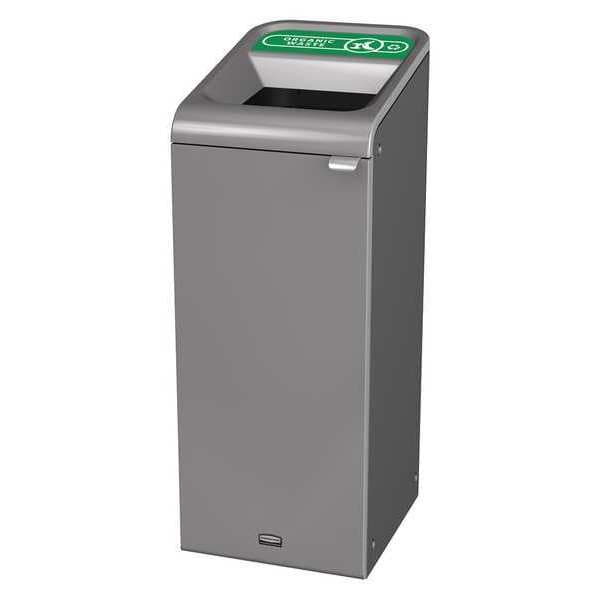 Rubbermaid Commercial 15 gal Rectangular Recycling Bin, Open Top, Gray, Steel, 1 Openings - 1961620