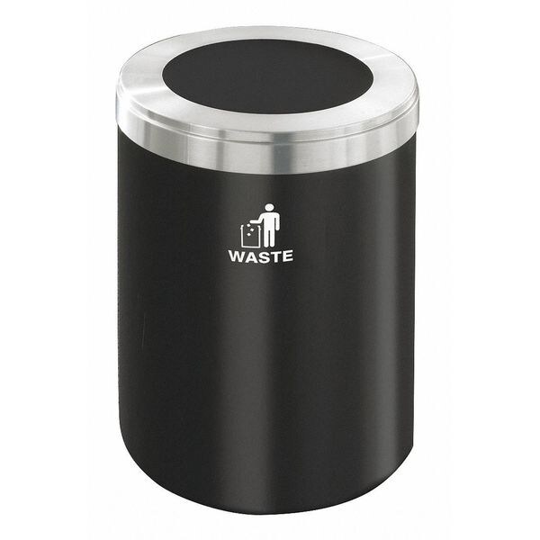 Glaro 33 gal Round Recycling Bin, Open Top, Satin Black/Satin Aluminum, 1 Openings - W-2032BK-SA-W