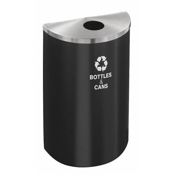 Glaro 14 gal Half-Round Recycling Bin, Open Top, Satin Black/Satin Aluminum, 1 Openings - B1899BK-SA-B&C