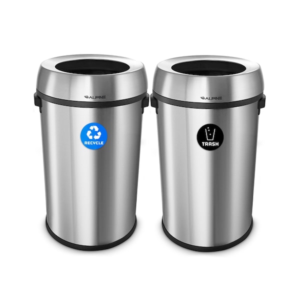 Alpine Industries Trash Can, Stainless Steel Brushed, Stainless Steel/Plastic - ALP470-65L-R-T