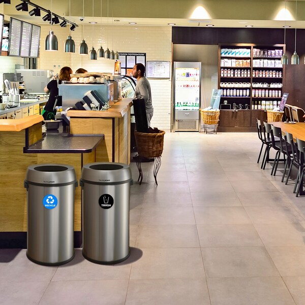 Alpine Industries Trash Can, Stainless Steel Brushed, Stainless Steel/Plastic - ALP470-65L-R-T