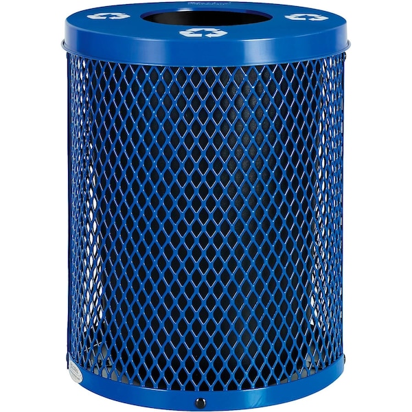 Global Industrial Outdoor Diamond Steel Recycling Can w/Flat Lid, 36 Gallon, Blue - 261958BL