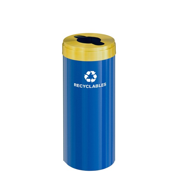 Glaro 15 gal Round Recycling Bin, Blue/Satin Brass - M-1242BL-BE-M2