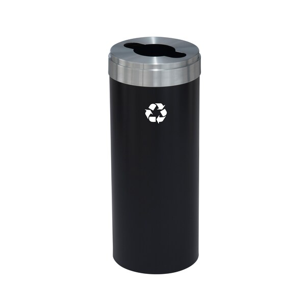 Glaro 12 gal Round Recycling Bin, Satin Black/Satin Aluminum - M-1232BK-SA-M1