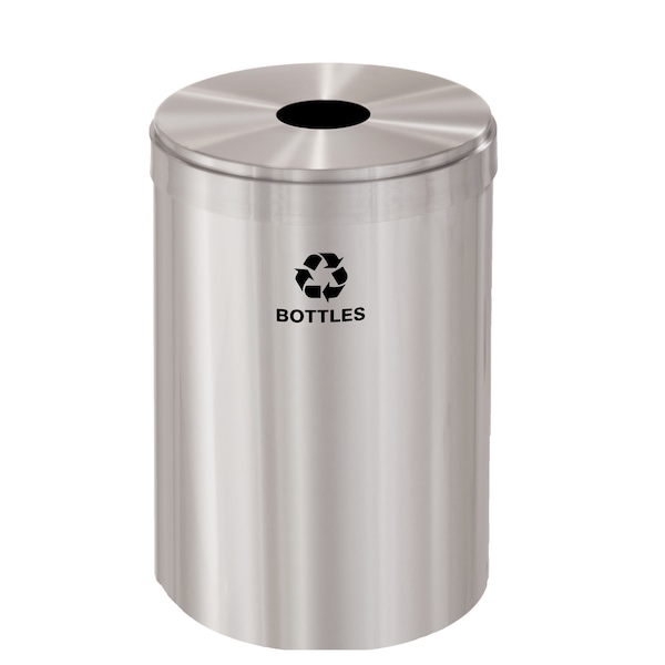 Glaro 33 gal Round Recycling Bin, Satin Aluminum - B-2032SA-SA-B3