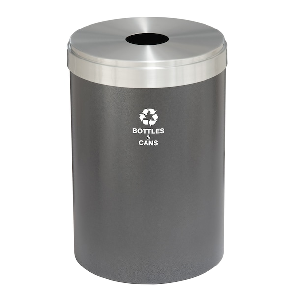 Glaro 41 gal Round Recycling Bin, Silver Vein/Satin Aluminum - B-2042SV-SA-B2