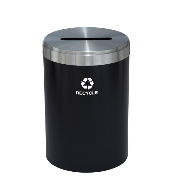 Glaro 41 gal Round Recycling Bin, Satin Black/Satin Aluminum - P-2042BK-SA-P5