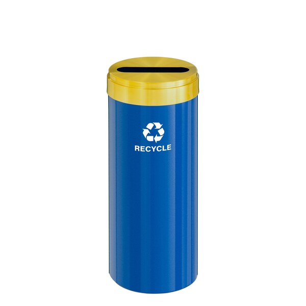 Glaro 12 gal Round Recycling Bin, Blue/Satin Brass - P-1232BL-BE-P5