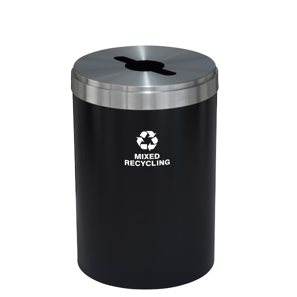 Glaro 41 gal Round Recycling Bin, Satin Black/Satin Aluminum - M-2042BK-SA-M3