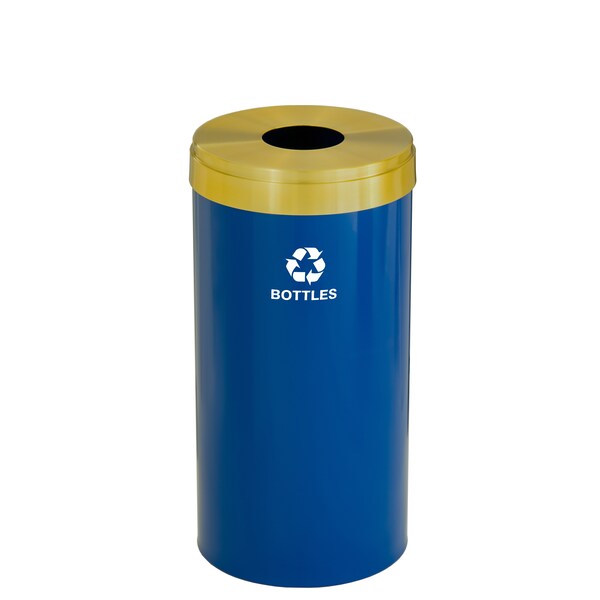 Glaro 16 gal Round Recycling Bin, Blue/Satin Brass - B-1532BL-BE-B3