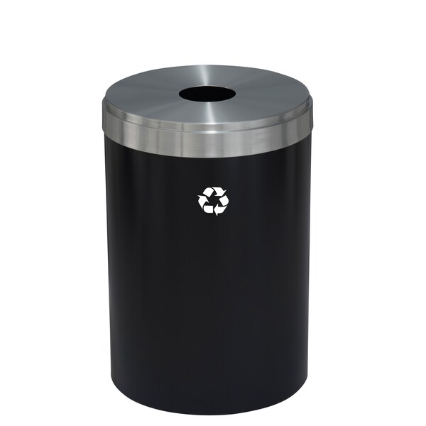 Glaro 33 gal Round Recycling Bin, Satin Black/Satin Aluminum - B-2032BK-SA-B1