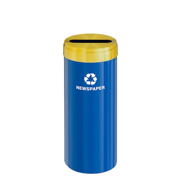 Glaro 15 gal Round Recycling Bin, Blue/Satin Brass - P-1242BL-BE-P3